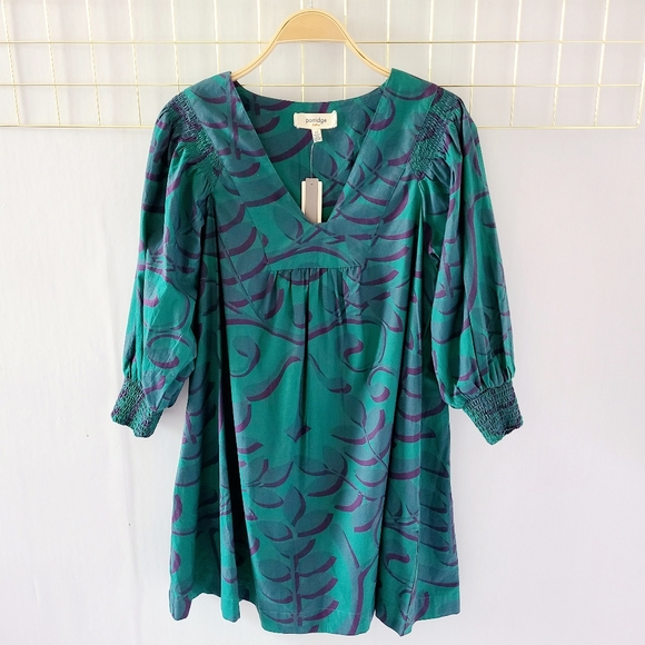 NWT Anthropologie Porridge Nerina Tunic Green Purple Printed Babydoll Dr… - Picture 1 of 8
